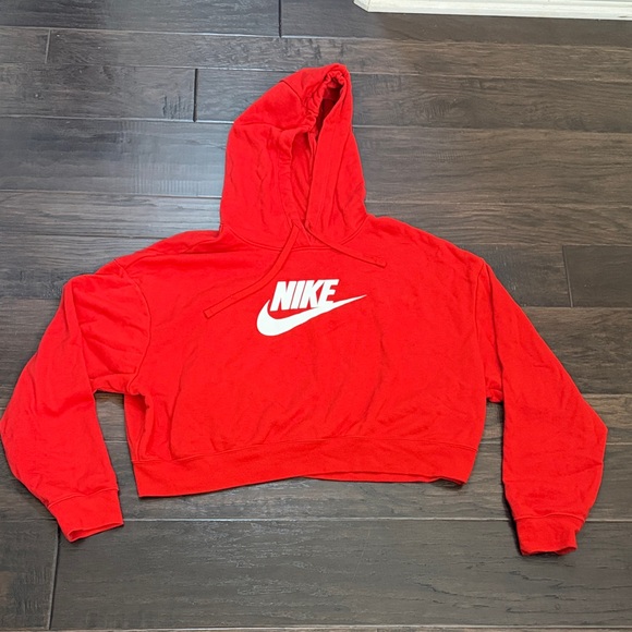 Nike Tops - Nike Red Cropped Hoodie with White Swoosh